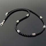 Men's Women Bright Black Onyx Sterling Silver Necklace Gemstone Beads Clasp DiyNoion Handmade NK087