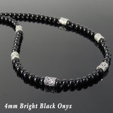 Men's Women Bright Black Onyx Sterling Silver Necklace Gemstone Beads Clasp DiyNoion Handmade NK087