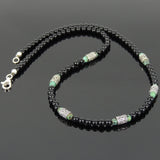 Men's Women Bright Black Onyx African Green Turquoise Sterling Silver Necklace Gemstone Beads Clasp DiyNoion Handmade NK088