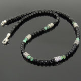 Men's Women Bright Black Onyx African Green Turquoise Sterling Silver Necklace Gemstone Beads Clasp DiyNoion Handmade NK089