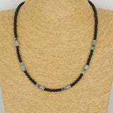 Men's Women Bright Black Onyx African Green Turquoise Sterling Silver Necklace Gemstone Beads Clasp DiyNoion Handmade NK089