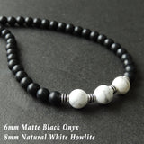 Men's Women Matte Black Onyx White Howlite Sterling Silver Necklace Gemstone 925 Spacers Clasp DiyNotion Handmade NK086