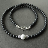 Men's Women Matte Black Onyx White Howlite Sterling Silver Necklace Gemstone 925 Spacers Clasp DiyNotion Handmade NK038