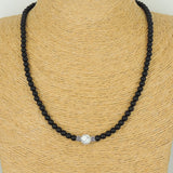 Men's Women Matte Black Onyx White Howlite Sterling Silver Necklace Gemstone 925 Spacers Clasp DiyNotion Handmade NK038