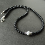 Men's Women Matte Black Onyx White Howlite Sterling Silver Necklace Gemstone 925 Spacers Clasp DiyNotion Handmade NK038