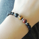Men's Women Matte Black Onyx Blue Red Brown Tiger Eye Sterling Silver Bracelet DiyNotion Handmade BR629