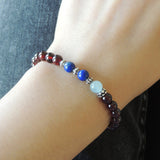 Men's Women Garnet Aquamarine Lapis Lazuli 925 Sterling Silver Bracelet AAA Gemstone DiyNotion Handmade BR627
