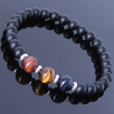 Men's Women Matte Black Onyx Blue Red Brown Tiger Eye Sterling Silver Bracelet DiyNotion Handmade BR629
