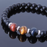 Men's Women Matte Black Onyx Blue Red Brown Tiger Eye Sterling Silver Bracelet DiyNotion Handmade BR629