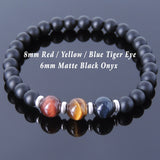 Men's Women Matte Black Onyx Blue Red Brown Tiger Eye Sterling Silver Bracelet DiyNotion Handmade BR629