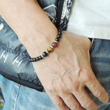 Men's Women Matte Black Onyx Blue Red Brown Tiger Eye Sterling Silver Bracelet DiyNotion Handmade BR629