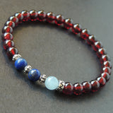 Men's Women Garnet Aquamarine Lapis Lazuli 925 Sterling Silver Bracelet AAA Gemstone DiyNotion Handmade BR627