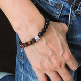 Men's Women Tiger Eye Black Obsidian Sterling Silver Bracelet 925 Bead DiyNotion Handmade BR133E