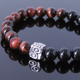 Men's Women Tiger Eye Black Obsidian Sterling Silver Bracelet 925 Bead DiyNotion Handmade BR133E