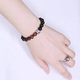 Men's Women Tiger Eye Black Obsidian Sterling Silver Bracelet 925 Bead DiyNotion Handmade BR133E
