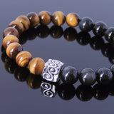 Men Women Tiger Eye Black Obsidian Bracelet 925 Sterling Silver Square Bead DiyNotion BR135E