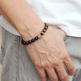 Men Women Tiger Eye Black Obsidian Bracelet 925 Sterling Silver Square Bead DiyNotion BR135E