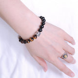 Men Women Tiger Eye Black Obsidian Bracelet 925 Sterling Silver Square Bead DiyNotion BR135E