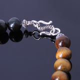 Men Women Tiger Eye Black Obsidian Bracelet 925 Sterling Silver Bead Clasp DiyNotion BR135