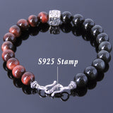 Men's Women Tiger Eye Black Obsidian Sterling Silver Bracelet 925 Bead DiyNotion Handmade BR133