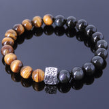 Men Women Tiger Eye Black Obsidian Bracelet 925 Sterling Silver Square Bead DiyNotion BR135E