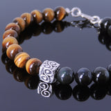 Men Women Tiger Eye Black Obsidian Bracelet 925 Sterling Silver Bead Clasp DiyNotion BR135