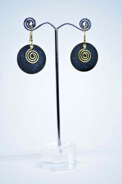 Drop Round Earrings, Black Painted Brass Earrings, Brass Spiral, Ethnic Earrings, BohoEarrings, Tribal Jewelry, Gift For Girlfriend.