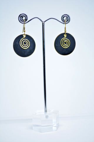 Drop Round Earrings, Black Painted Brass Earrings, Brass Spiral, Ethnic Earrings, BohoEarrings, Tribal Jewelry, Gift For Girlfriend.