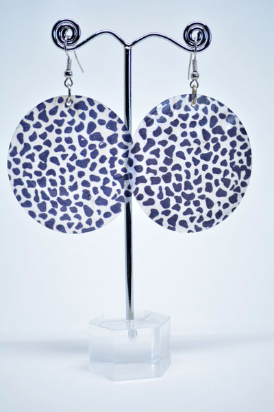 Drop Round Earrings, White Sea Shell Earrings, Hand Painted Black Spots, Ethnic Earrings, Boho Earrings, Round Shape, Gift For Girlfriend.