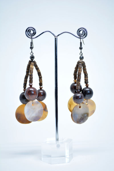 Drop Coconut Beads Earrings, Wood Earring, Shell Earrings, Bohemian Earrings, Tribal Wood Jewelry, Boho Jewelry, Gypsy Chic, Gift for Her,