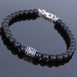 Men's Women Matte Black Onyx Sterling Silver Bracelet 925 Fleur de Lis Bead Gemstone DiyNotion Handmade BR143