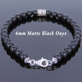 Men's Women Matte Black Onyx Sterling Silver Bracelet 925 Fleur de Lis Bead Gemstone DiyNotion Handmade BR143