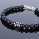 Men's Women Matte Black Onyx Sterling Silver Bracelet 925 Fleur de Lis Bead Gemstone DiyNotion Handmade BR143