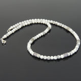 Men's Women White Howlite Sterling Silver Necklace Gemstone Beads Clasp DiyNoion Handmade NK091