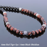 Men's Women Black Obsidian Red Tiger Eye 925 Sterling Silver Necklace DiyNoion Handmade NK092
