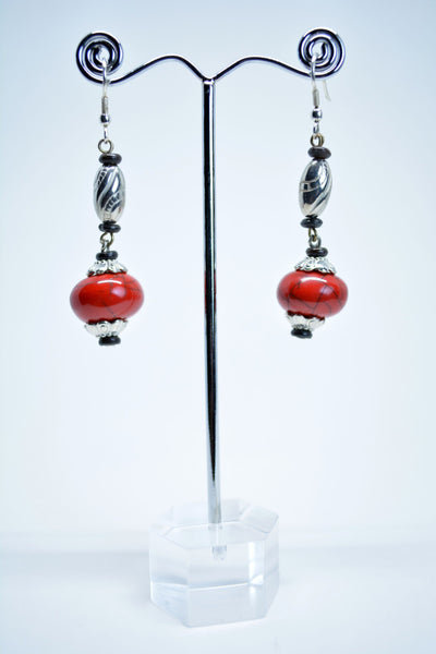 Red Drop Earrings Coral Earrings Indian Earrings Boho Earrings Tribal Jewelry Orecchini Pendenti Corallo Rosso Mother's Gift Gift for Her