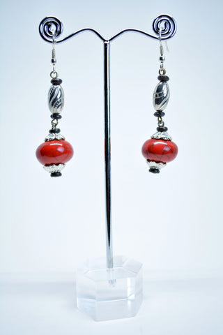 Red Drop Earrings Coral Earrings Indian Earrings Boho Earrings Tribal Jewelry Orecchini Pendenti Corallo Rosso Mother's Gift Gift for Her