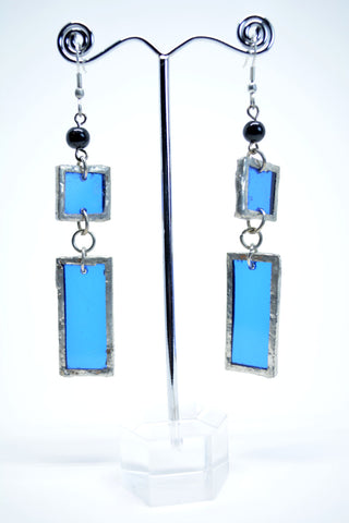 Resin Aluminium Drop Earrings, Blue Color, Rectangular Long Shape, Minimalist Jewelry, Bohemian Earrings, Gift for Her, Gift for Wife.