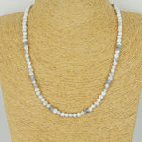 Men's Women White Howlite Sterling Silver Necklace Gemstone Beads Clasp DiyNoion Handmade NK091