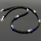 Men's Women Bright Black Onyx Lapis Sterling Silver Necklace Gemstone Beads Clasp DiyNoion Handmade NK090
