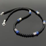 Men's Women Bright Black Onyx Lapis Sterling Silver Necklace Gemstone Beads Clasp DiyNoion Handmade NK090