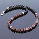 Men's Women Black Obsidian Red Tiger Eye 925 Sterling Silver Necklace DiyNoion Handmade NK092