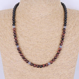 Men's Women Black Obsidian Red Tiger Eye 925 Sterling Silver Necklace DiyNoion Handmade NK092