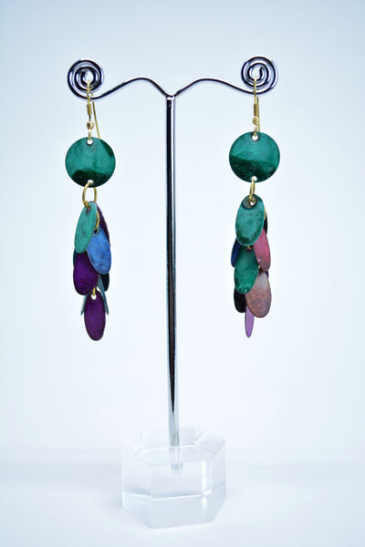 Drop Brass Multicolor Earrings, Leaf Shaped Brass Earrings, Bohemian Jewelry, Gypsy Earrings, Ethnic Earrings, a Gift Idea for Girlfriend.