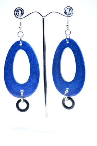 Wooden Hoops Earrings Dangle Oval Earrings Blue Earrings Wooden Jewelry  Boho Gypsy Earrings Natural Ethnic Jewelry Gift For Her Orecchini