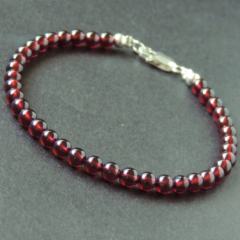 Men's Women Garnet Sterling Silver Bracelet Natural AAA Gemstone 925 Spacer Clasp DiyNotion Handmade BR436