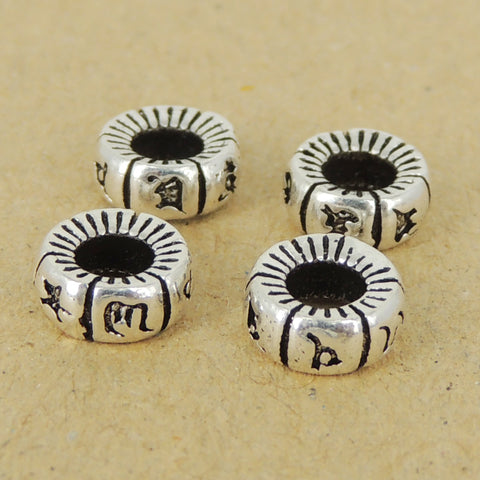 4 Pcs 925 Sterling Silver Mantra Spacers Vintage Buddhism Meditation WSP410X4 Wholesale Retail