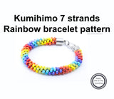Kumihimo pattern tutorial 7 strands Rainbow bracelet and instructions PDF