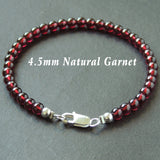 Men's Women Garnet Sterling Silver Bracelet Natural AAA Gemstone 925 Spacer Clasp DiyNotion Handmade BR436