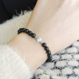 Men Women Black Obsidian White Howlite Sterling Silver Bracelet DiyNotion Handmade BR631